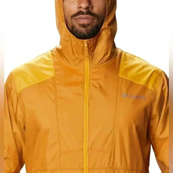 Columbia Mens Windbreaker XL Gold Yellow Hood Flashback Water Resistant Outdoor - Picture 4 of 13